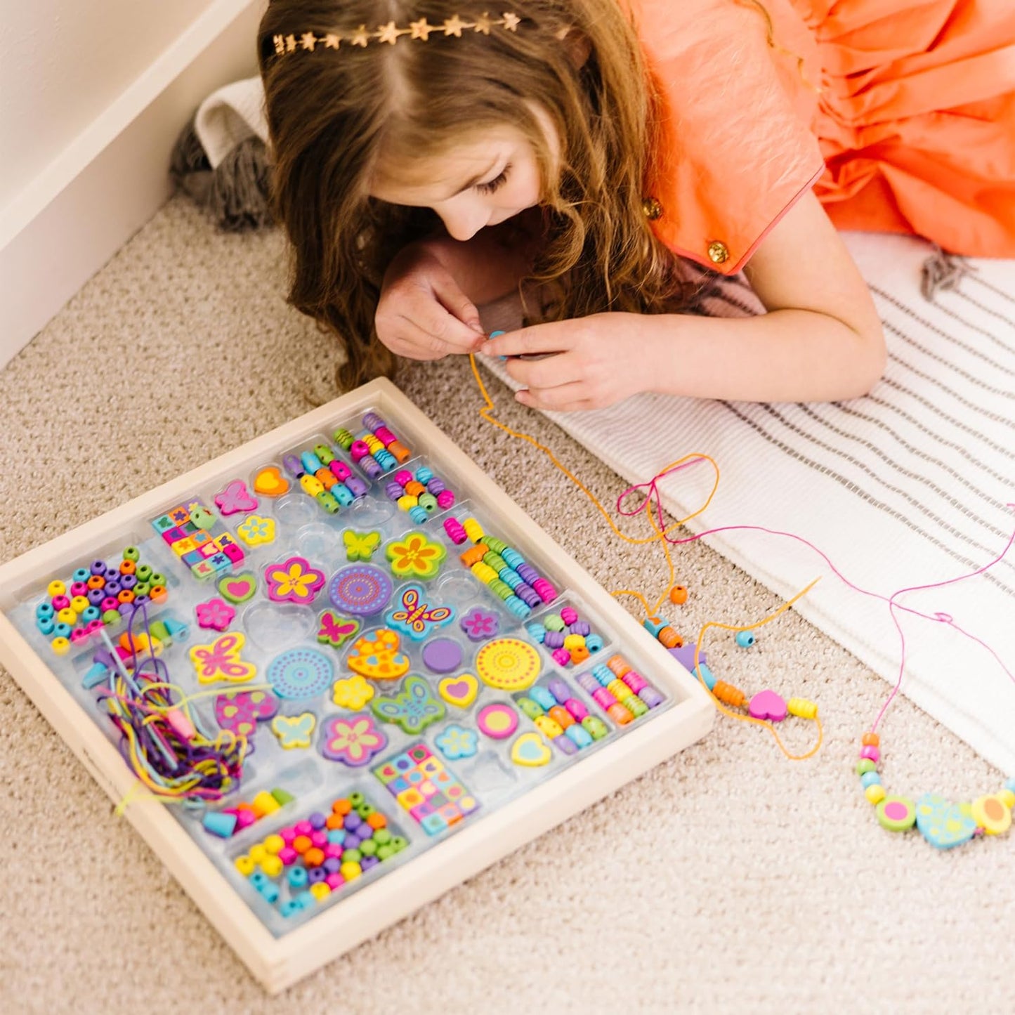 Melissa & Doug Bead Bouquet Set A" 220+ Wooden Beads for Jewelry Making – 220