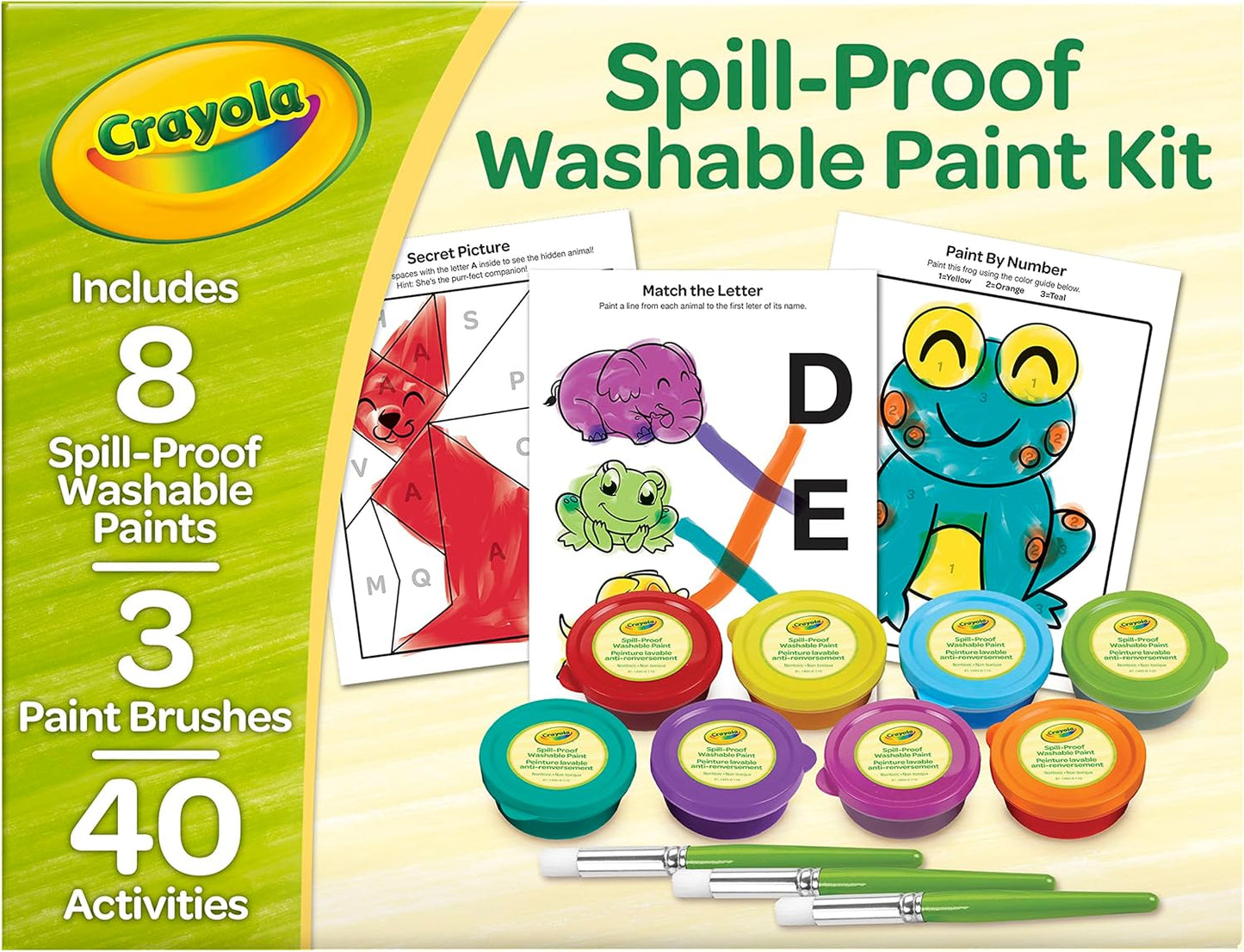 Crayola Spill Proof Paint Set 8ct Washable Toddler Paint Kit Includes Brushes Pots