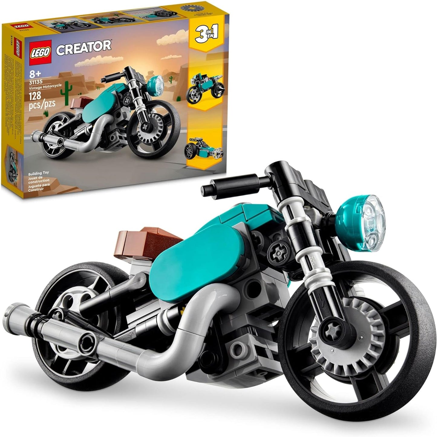 LEGO Creator 3-in-1 Vintage Motorcycle Set 31135 A" Build Classic Motorcycle Street Bike – 3
