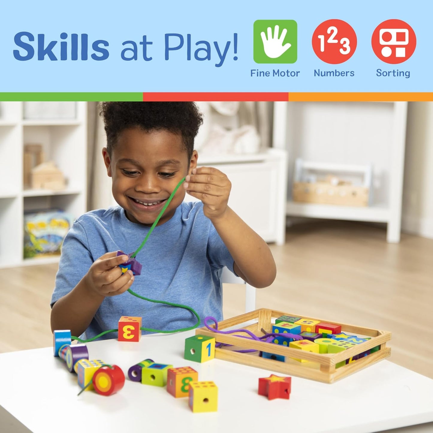 Melissa & Doug Melissa Doug Deluxe Wooden Lacing Beads - Educational Activity With 27