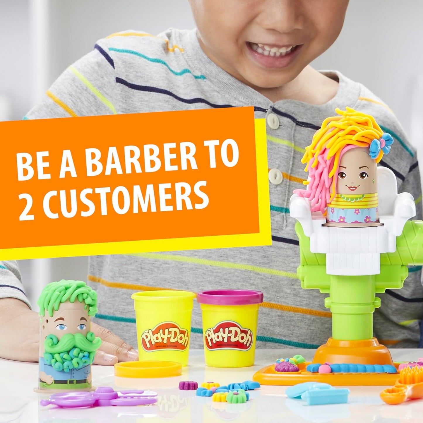 Play-Doh Buzz 'n Cut Fuzzy Pumper Barber Shop Set Electric Buzzer 5 Colors of 2-Ounce