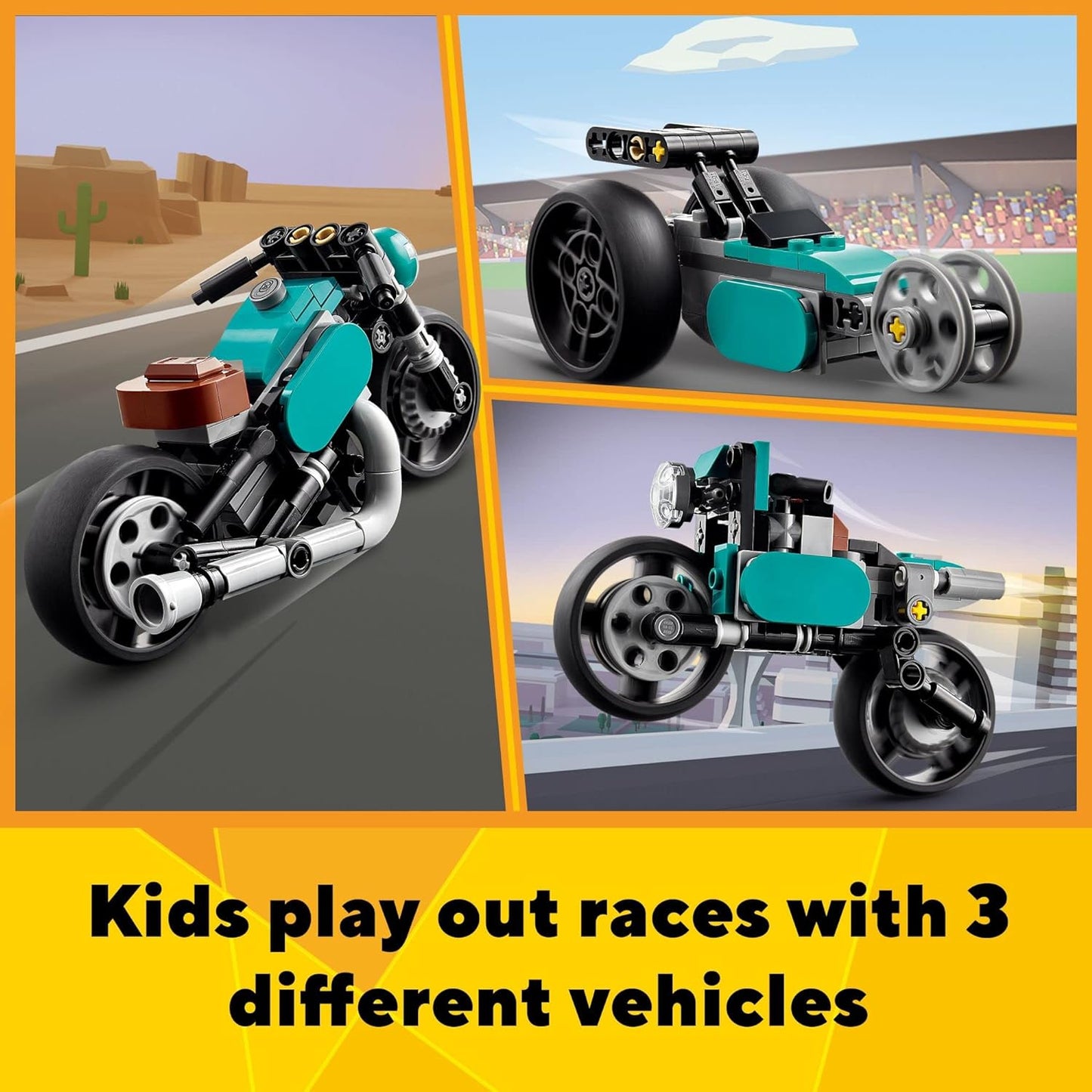 LEGO Creator 3-in-1 Vintage Motorcycle Set 31135 A" Build Classic Motorcycle Street Bike – 3