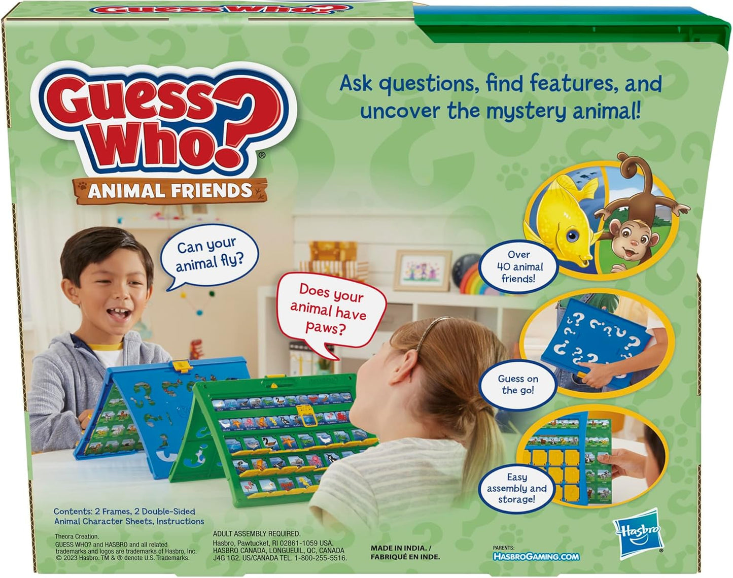 Hasbro Gaming Guess Who Animal Friends Game 2 Double-Sided Animal Sheets 2-Player Board