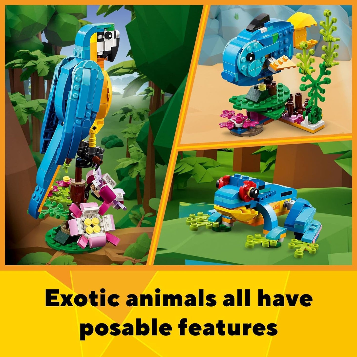 LEGO Creator 3-in-1 Exotic Parrot Set 31136 A" Build Parrot Fish or Frog Creative Toy for Kids 7+ – 3