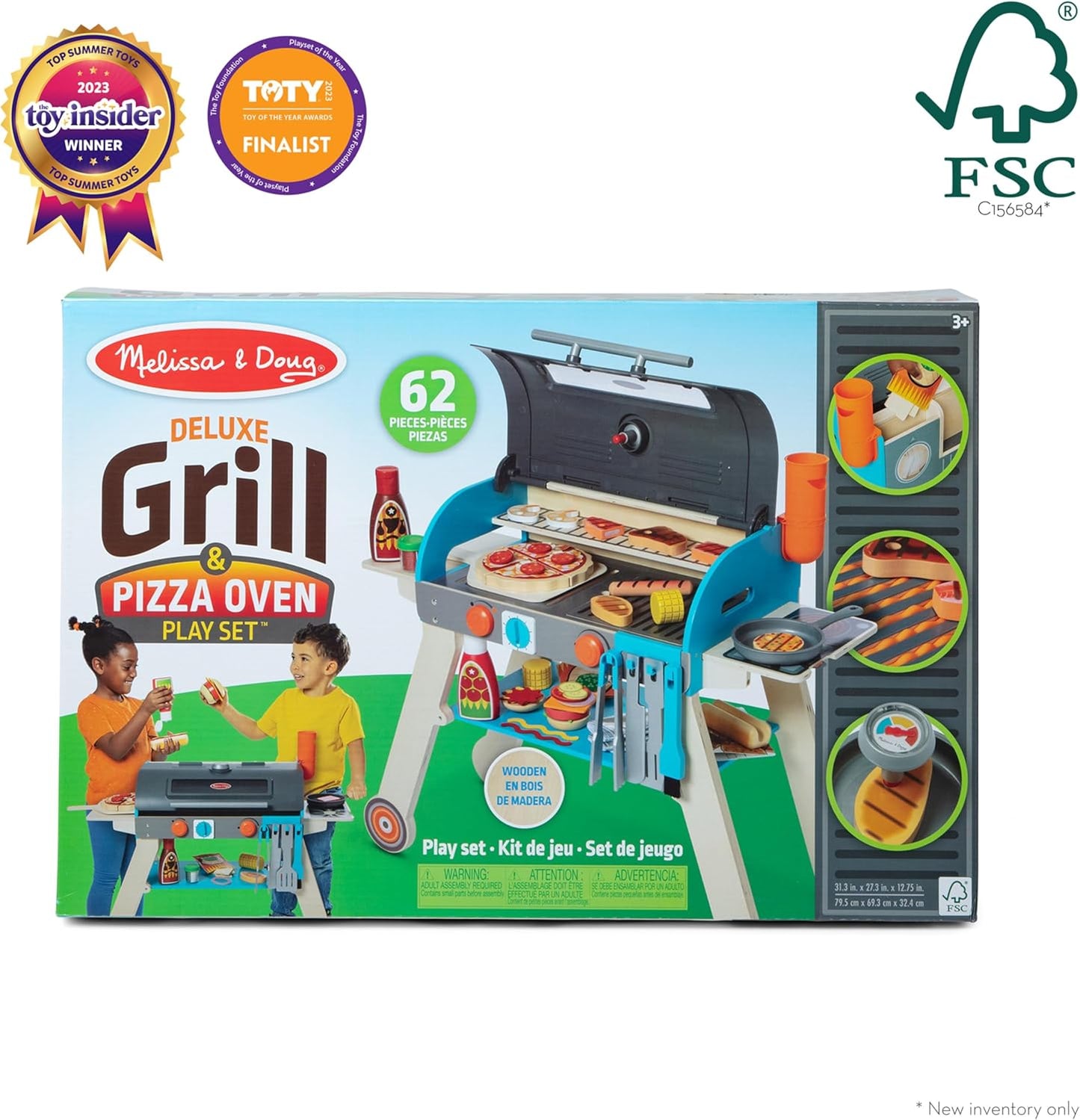 Melissa & Doug Melissa Doug Wooden Deluxe Barbecue Grill Smoker and Pizza Oven Play Food