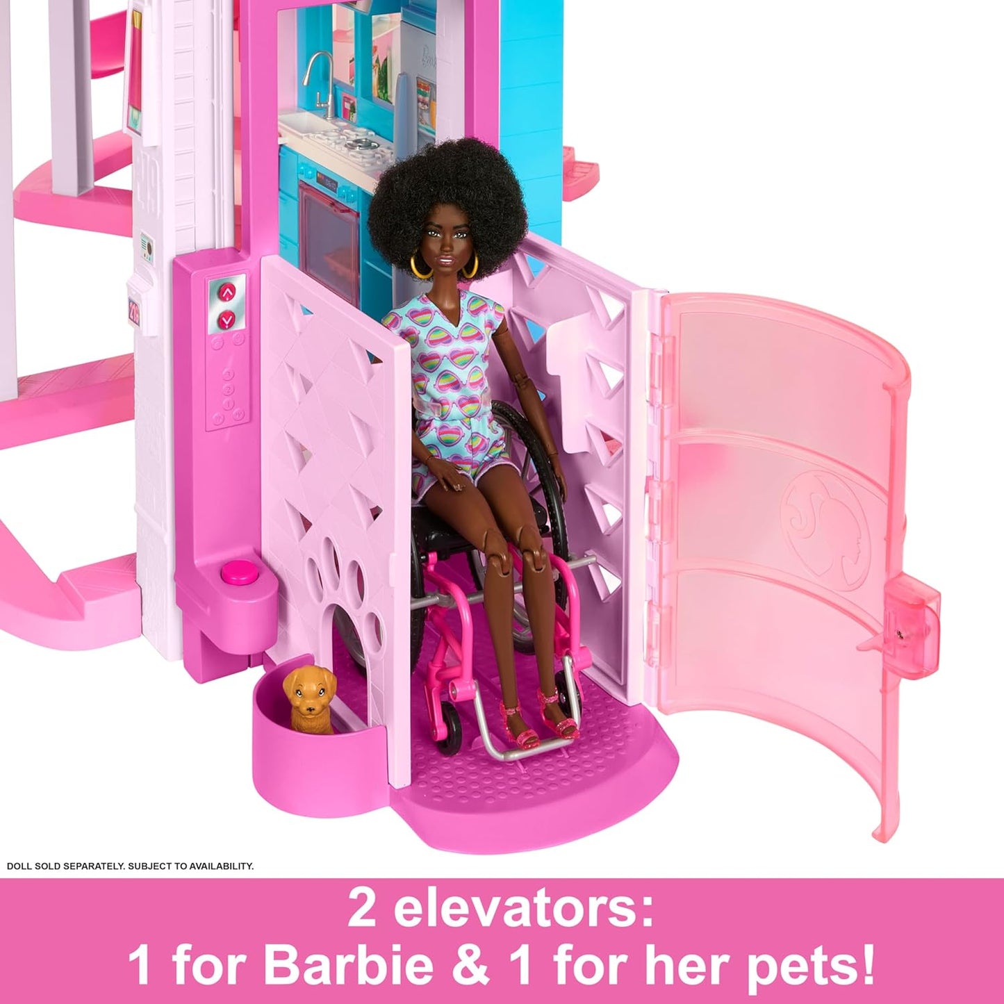Barbie DreamHouse Playset A" 75+ Pieces 3-Story Dollhouse with Pool Slide Pet Elevator & Puppy Play Areas – 75