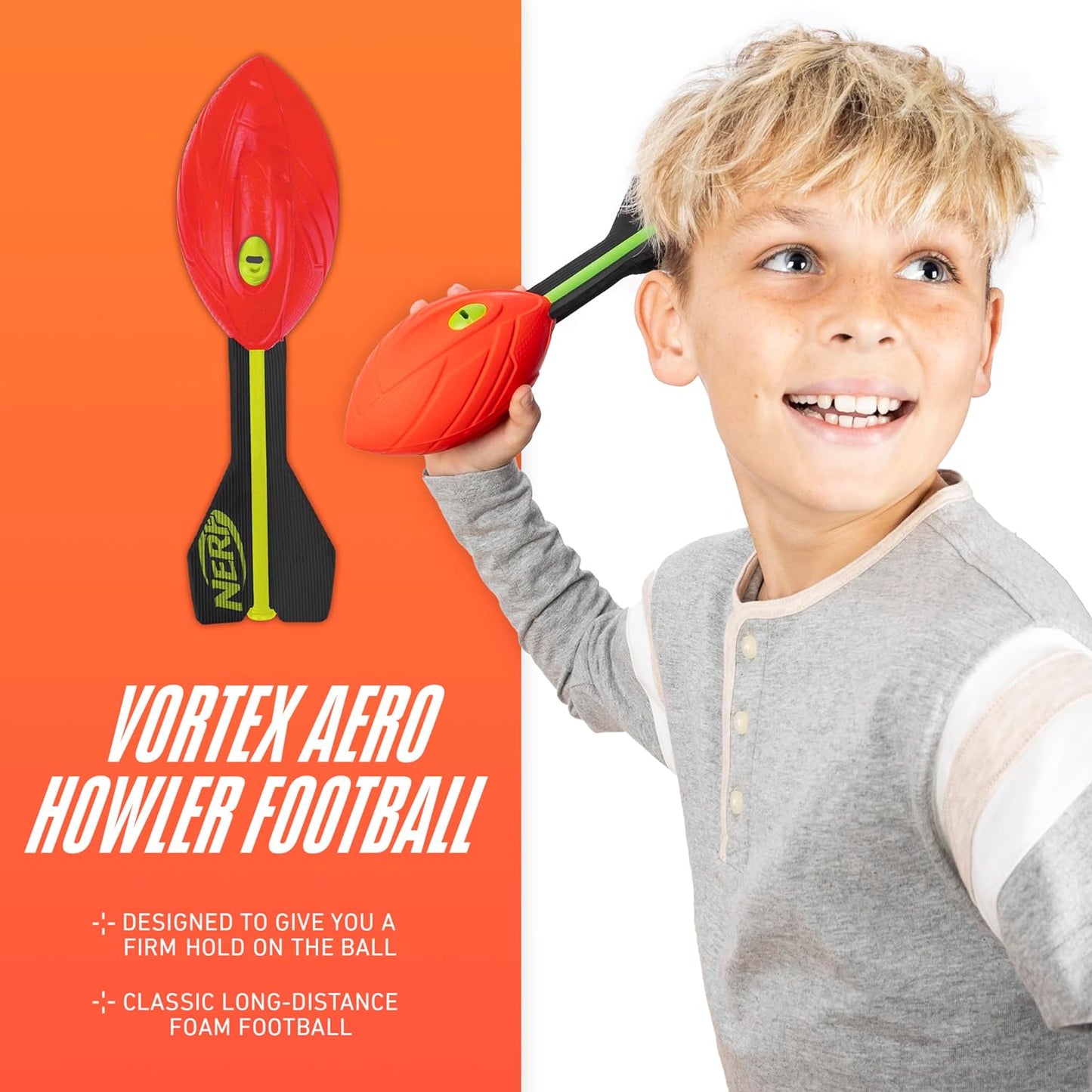 Nerf Vortex Aero Howler Foam Ball Classic Long-Distance Football Flight-Optimizing Tail
