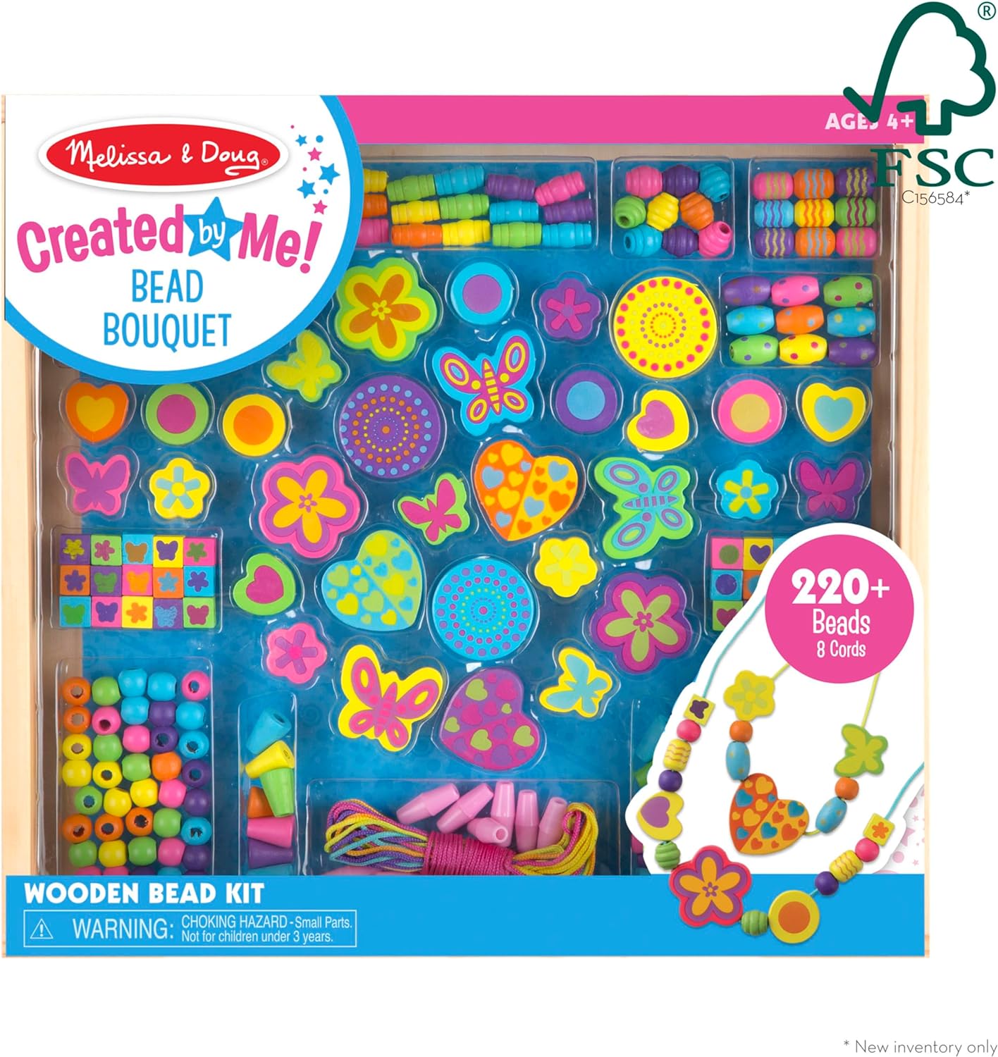 Melissa & Doug Bead Bouquet Set A" 220+ Wooden Beads for Jewelry Making – 220