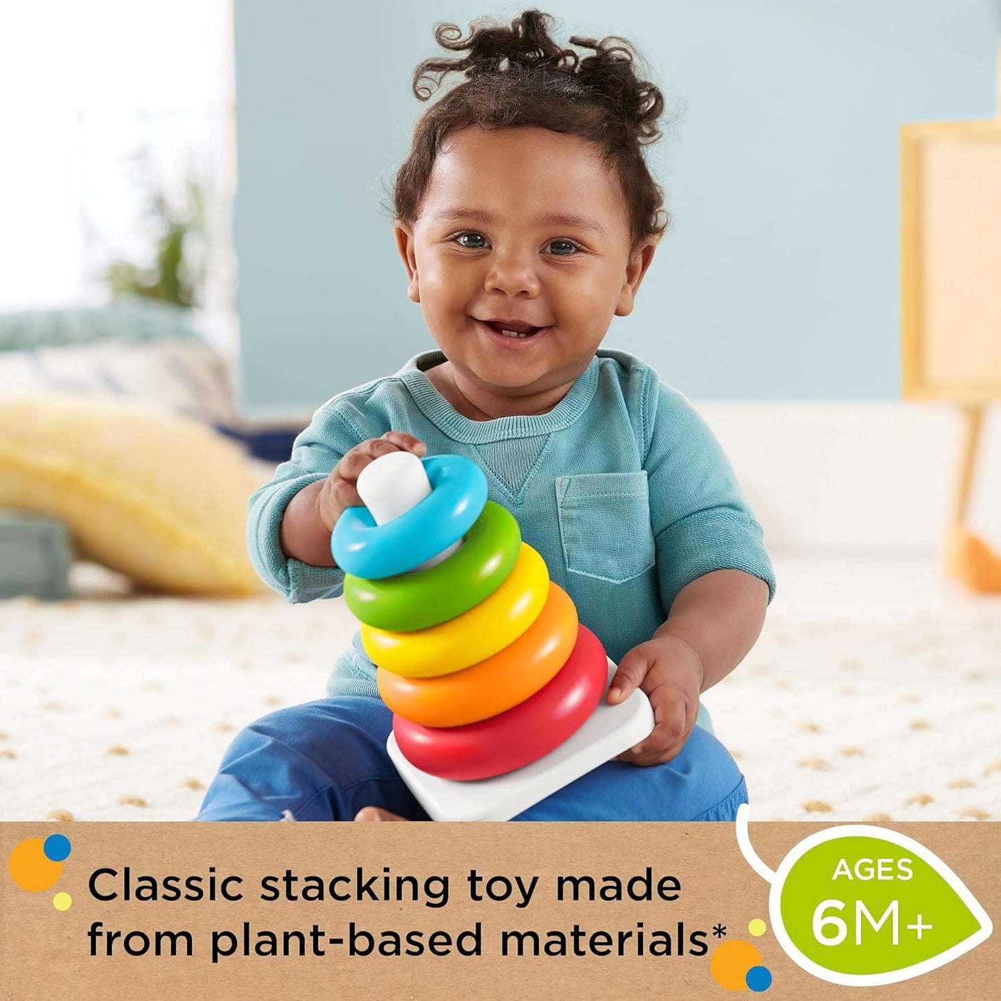 Fisher-Price Baby Stacking Toy Rock-A-Stack Rings with Roly-Poly Base for Ages 6 Months