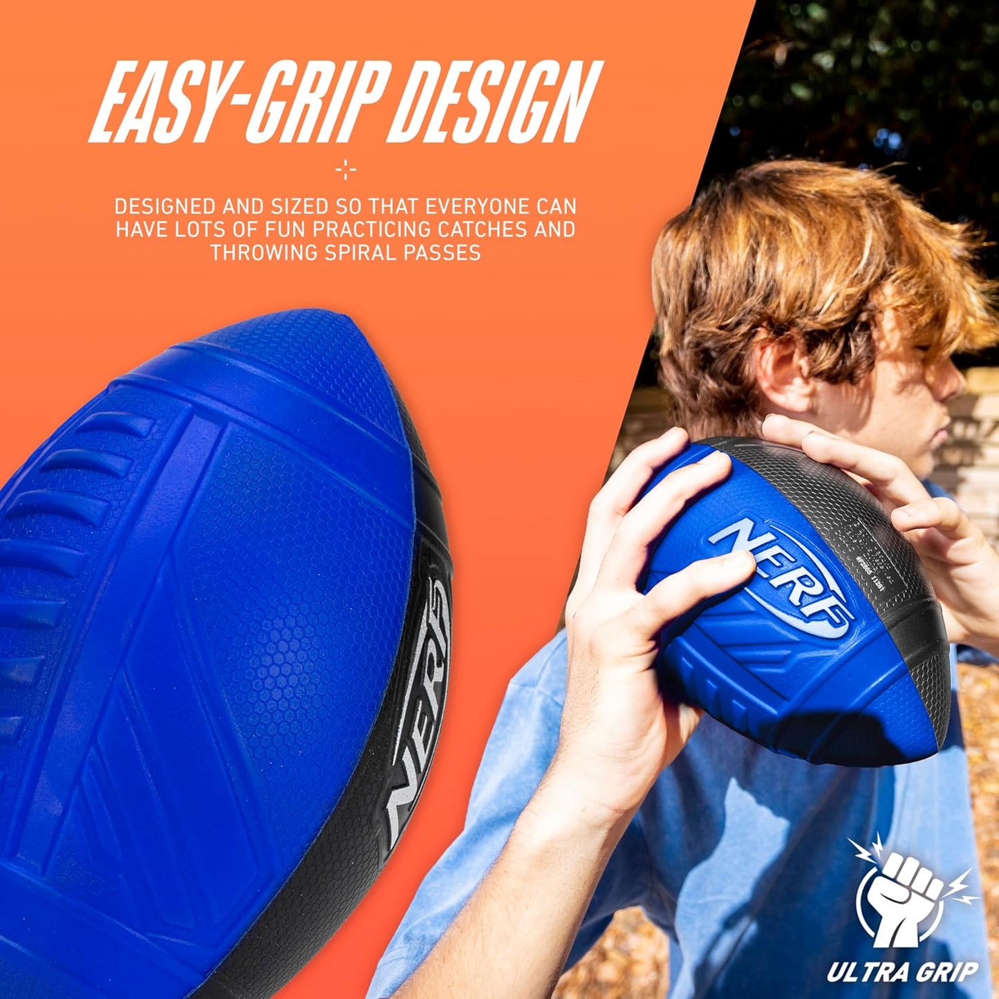 Nerf Pro Grip Football Blue Classic Foam Ball Easy to Catch Throw Balls for Sports