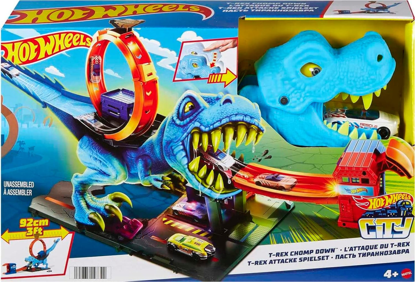 Hot Wheels City Toy Car Track Set T-Rex Chomp Down with 164 Scale Vehicle