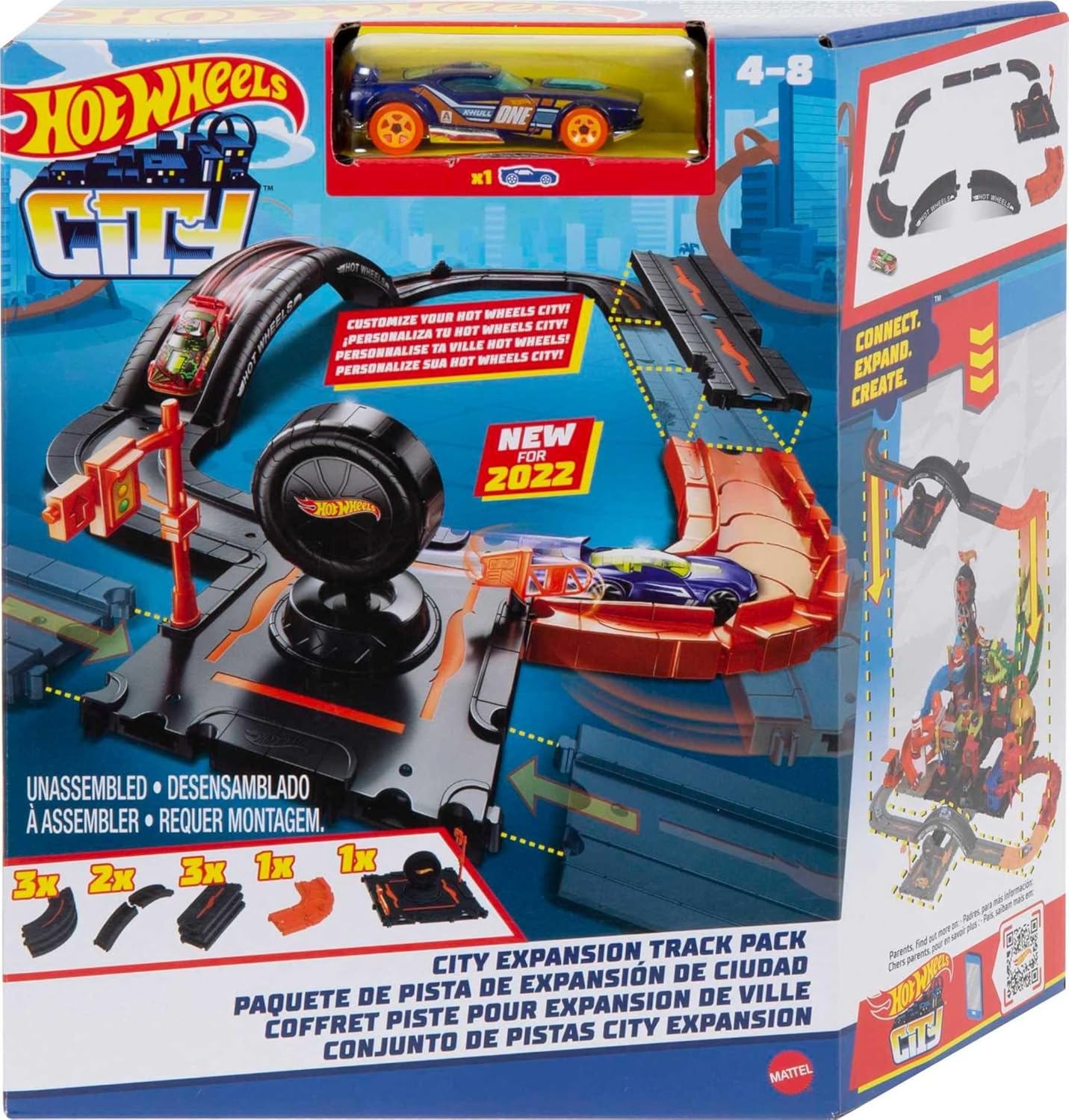 Hot Wheels Toy Car Track Set Pack 10 Track-Building Parts with City Square Bridge 164 Scale Vehicle