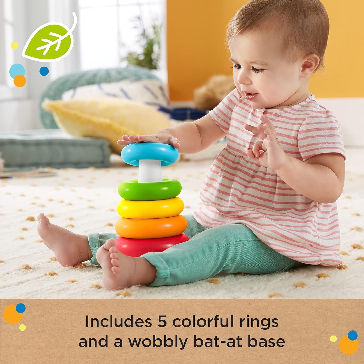 Fisher-Price Baby Stacking Toy Rock-A-Stack Rings with Roly-Poly Base for Ages 6 Months