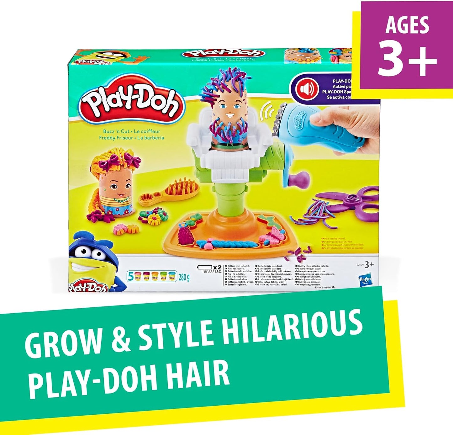 Play-Doh Buzz 'n Cut Fuzzy Pumper Barber Shop Set Electric Buzzer 5 Colors of 2-Ounce