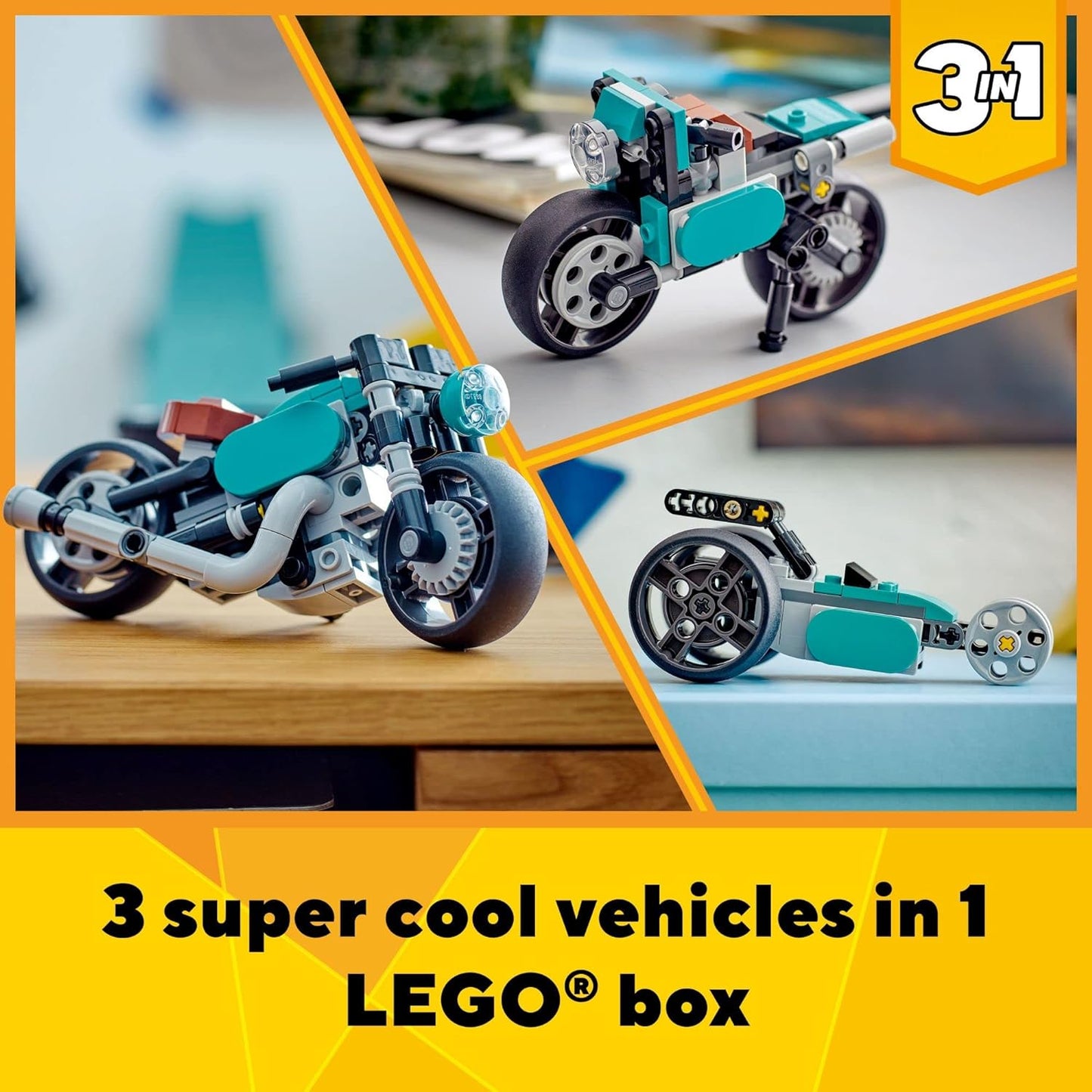 LEGO Creator 3-in-1 Vintage Motorcycle Set 31135 A" Build Classic Motorcycle Street Bike – 3