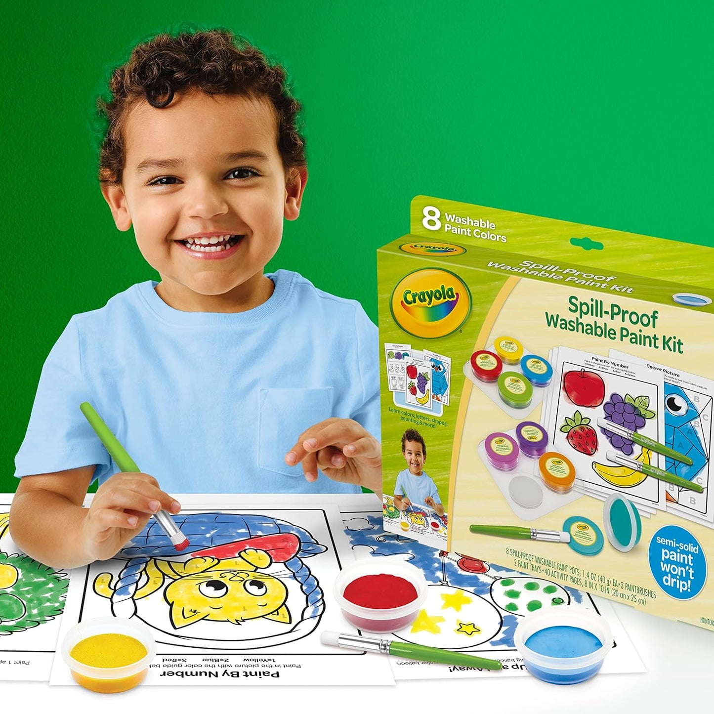 Crayola Spill Proof Paint Set 8ct Washable Toddler Paint Kit Includes Brushes Pots