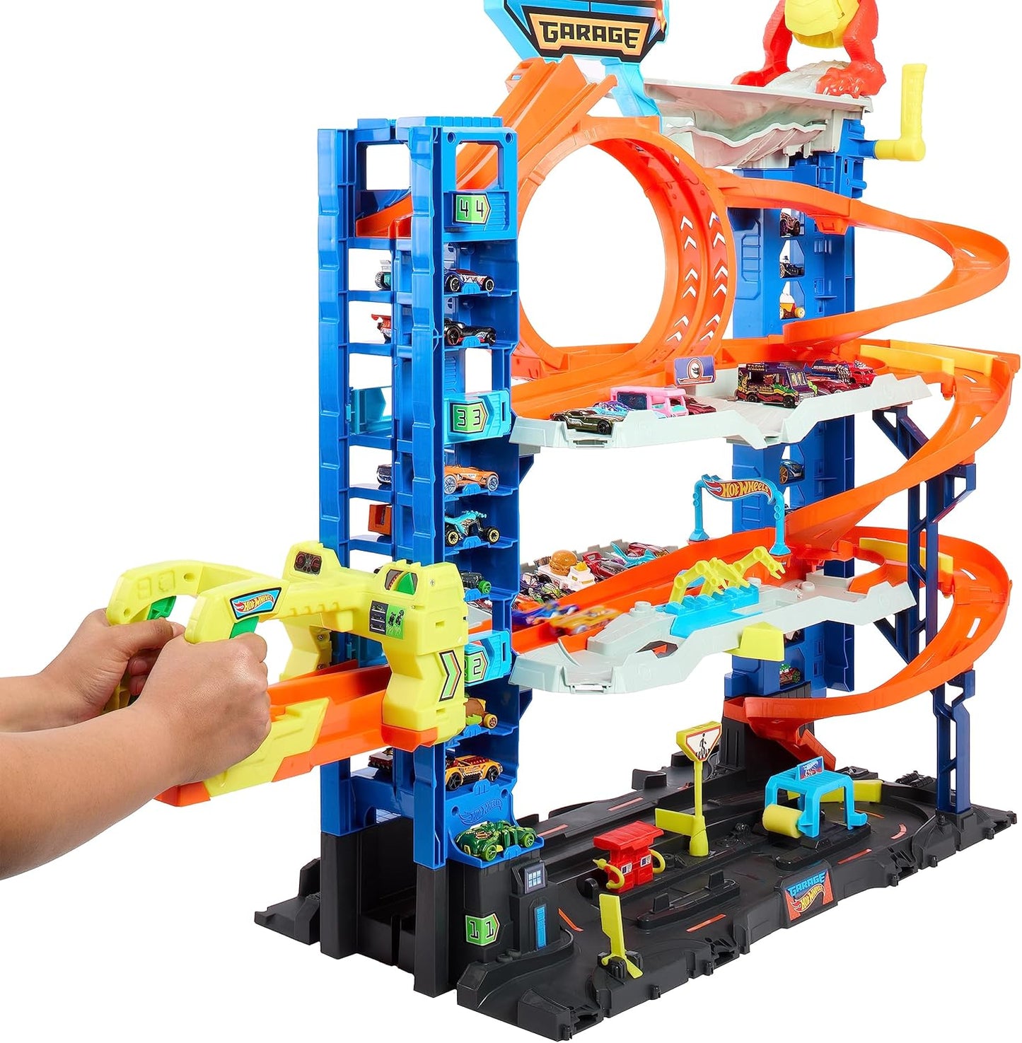 Hot Wheels City Ultimate Garage Track Set with 2 Die-Cast Toy Cars Car-Eating Dragon Stores 50 Vehicle