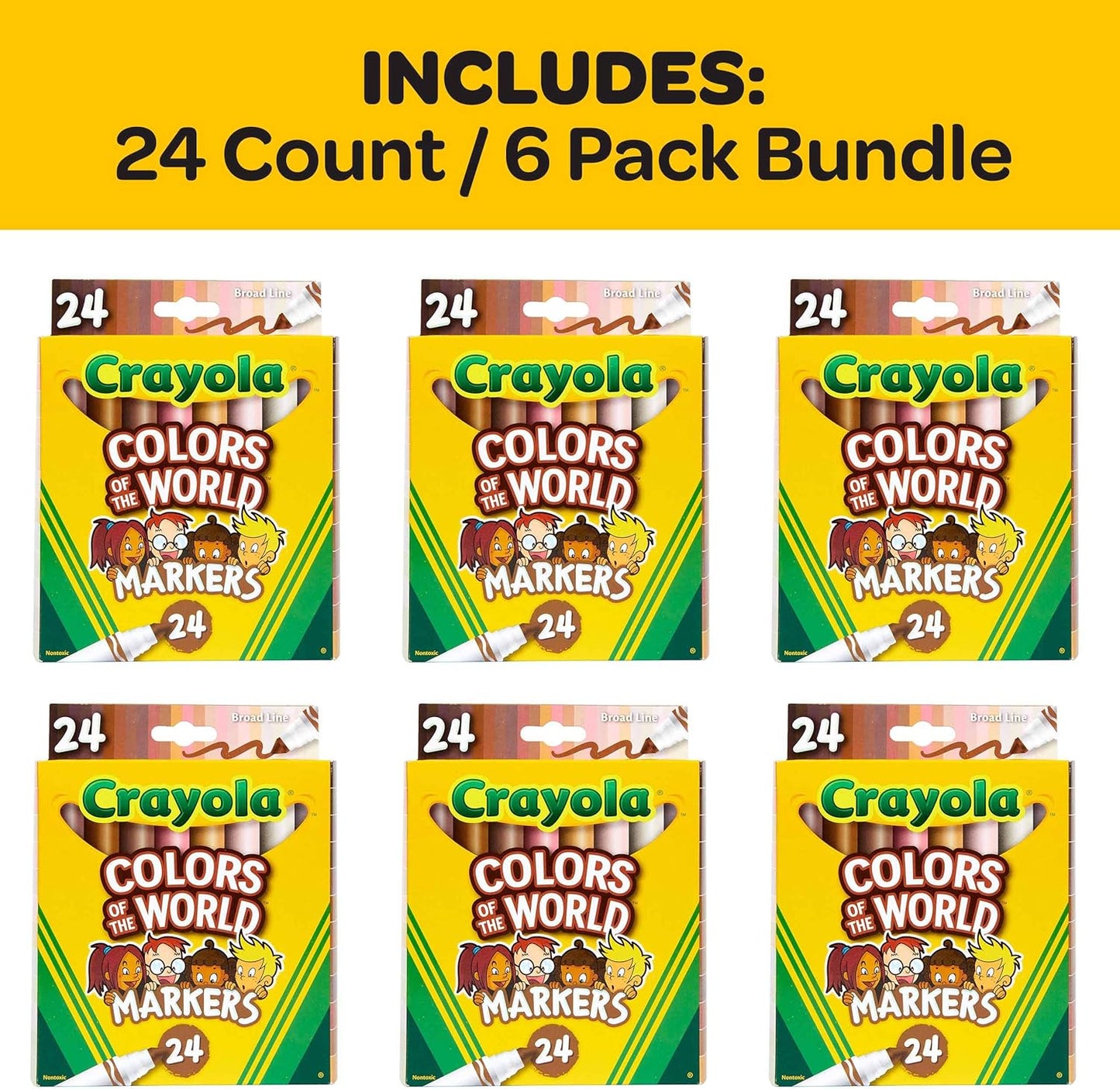 Crayola Colors of the World Markers A" 6 Skin Tone Markers 24ct Bulk Set – 6
