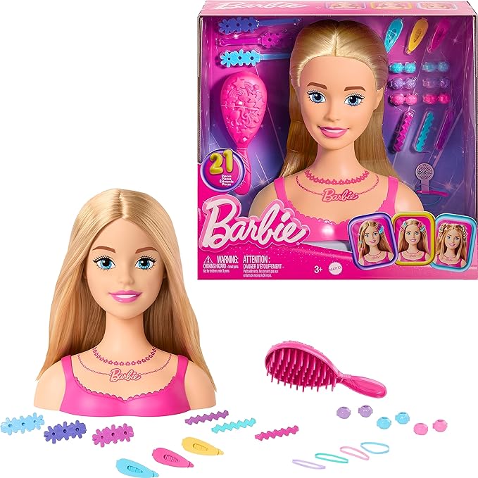 Barbie Doll Styling Head Blond Hair with 20 Colorful Doll Head for Hair Styling