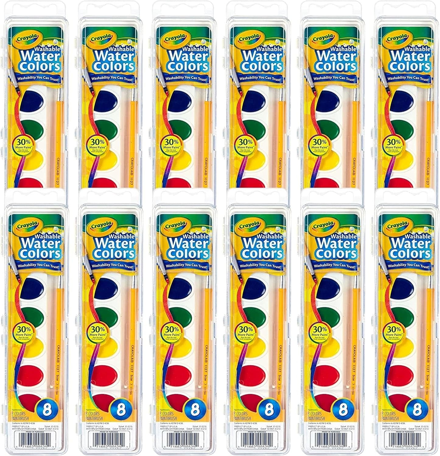 Crayola Washable Watercolor Paint Set A" 12-Pack 8 Colors Each – 12