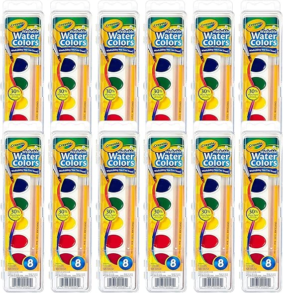 Crayola Washable Watercolor Paint Set A" 12-Pack 8 Colors Each – 12