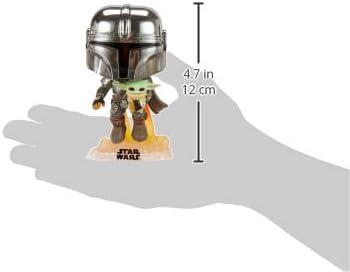 Funko Pop Star Wars Across The Galaxy - The Mandalorian Holding Grogu with Pin Chrome
