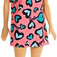 Barbie Brunette Wearing Pink and Blue Heart-Print Dress and Platform Sneakers for 3 to 7