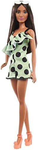 Barbie Fashionistas Doll 200 with Brunette Hair Lime Green Polka Dot Romper Barbie