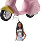 Barbie Toy Scooter with Puppy Helmet Accessory Pink Yellow Moped with Basket Kickstand Seat Clip for Doll