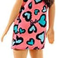 Barbie Brunette Wearing Pink and Blue Heart-Print Dress and Platform Sneakers for 3 to 7