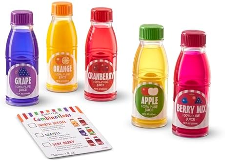 Melissa & Doug Melissa Doug Tip Sip Toy Juice Bottles and Activity Card 6 Pcs Pretend