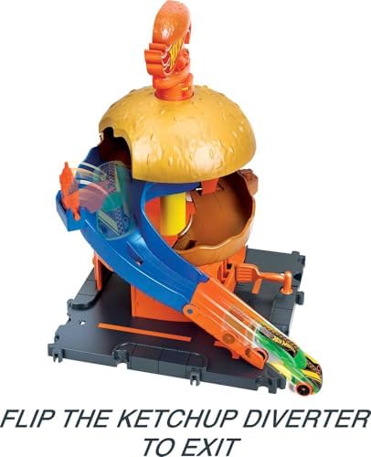 Hot Wheels Toy Car Track Set City Burger Drive-Thru Playset