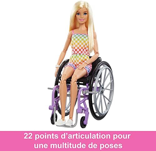 Barbie Fashionistas Doll 194 with Wheelchair Ramp Straight Blonde Hair Rainbow Romper with