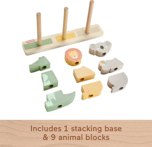 Fisher-Price Wood Baby Toy Stack Sort Animals 10 Wooden Pieces for Developmental Play for