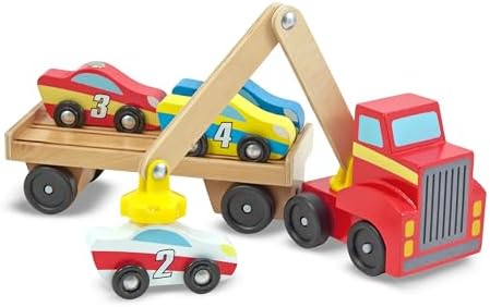 Melissa & Doug Melissa Doug Magnetic Car Loader Wooden Toy Set With 4 Cars and 1