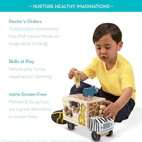 Melissa & Doug Melissa Doug Animal Rescue Shape-Sorting Truck - Wooden Toy With 7 Animals and 2 Play Figures -Vehicle