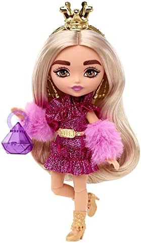 Barbie Extra Minis Doll with Blonde Hair Wearing Shimmery Dress Furry Shrug 5.5-inch