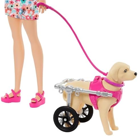 Barbie Doll With A Toy Pup And Dog in A Wheelchair Plus Pet