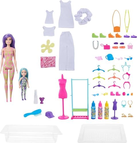 Barbie Color Reveal Toy Set Tie-Dye Fashion Maker with Barbie Chelsea Doll