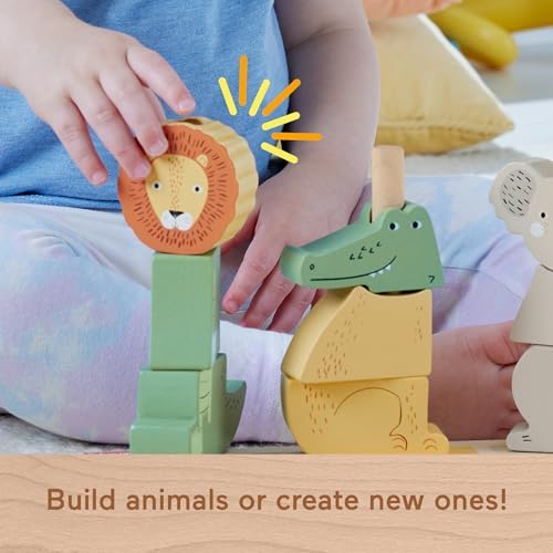 Fisher-Price Wood Baby Toy Stack Sort Animals 10 Wooden Pieces for Developmental Play for
