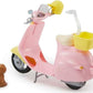 Barbie Toy Scooter with Puppy Helmet Accessory Pink Yellow Moped with Basket Kickstand Seat Clip for Doll