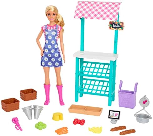 Barbie Careers Playset Farmers Market Set with Blonde Fashion Doll Furniture