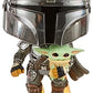 Funko Pop Star Wars Across The Galaxy - The Mandalorian Holding Grogu with Pin Chrome