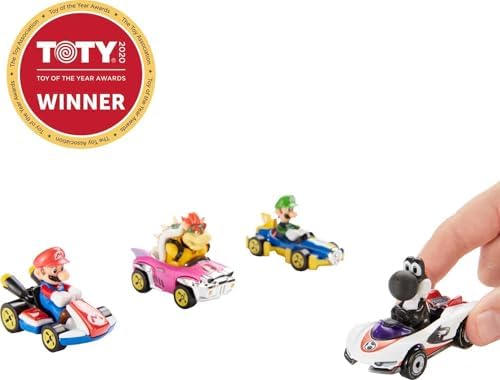 Hot Wheels Mario Kart Set of 4 Die-Cast Toy Cars with Attached Character Drivers Includes