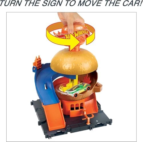 Hot Wheels Toy Car Track Set City Burger Drive-Thru Playset
