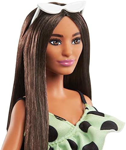 Barbie Fashionistas Doll 200 with Brunette Hair Lime Green Polka Dot Romper Barbie