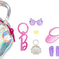 Barbie Clothes Set Beach-Themed with Swimsuit 5 Acessories Zippered Doll