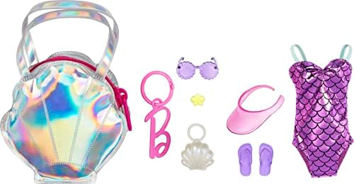 Barbie Clothes Set Beach-Themed with Swimsuit 5 Acessories Zippered Doll
