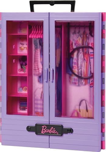 Barbie Fashionistas Ultimate Closet 6 Hangars Purple with Fold-Out Rack Carrying Handle Portable Storage for Fashion Doll