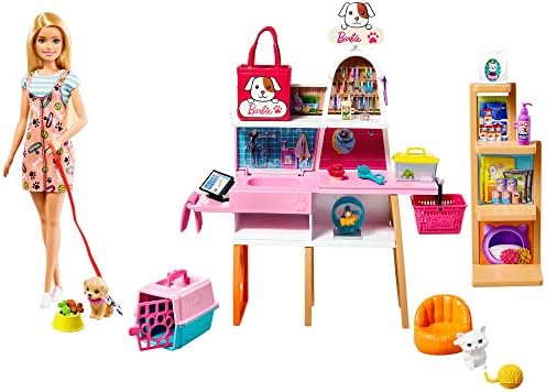 Barbie Doll Playset Pet Boutique with 4 Pets Color-Change Grooming Feature 20 Themed